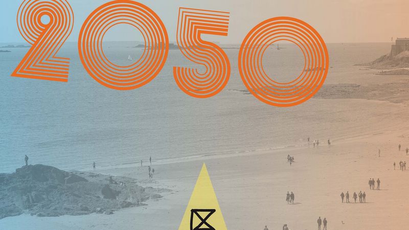 Strand und Meer mit der Überschrift 2050